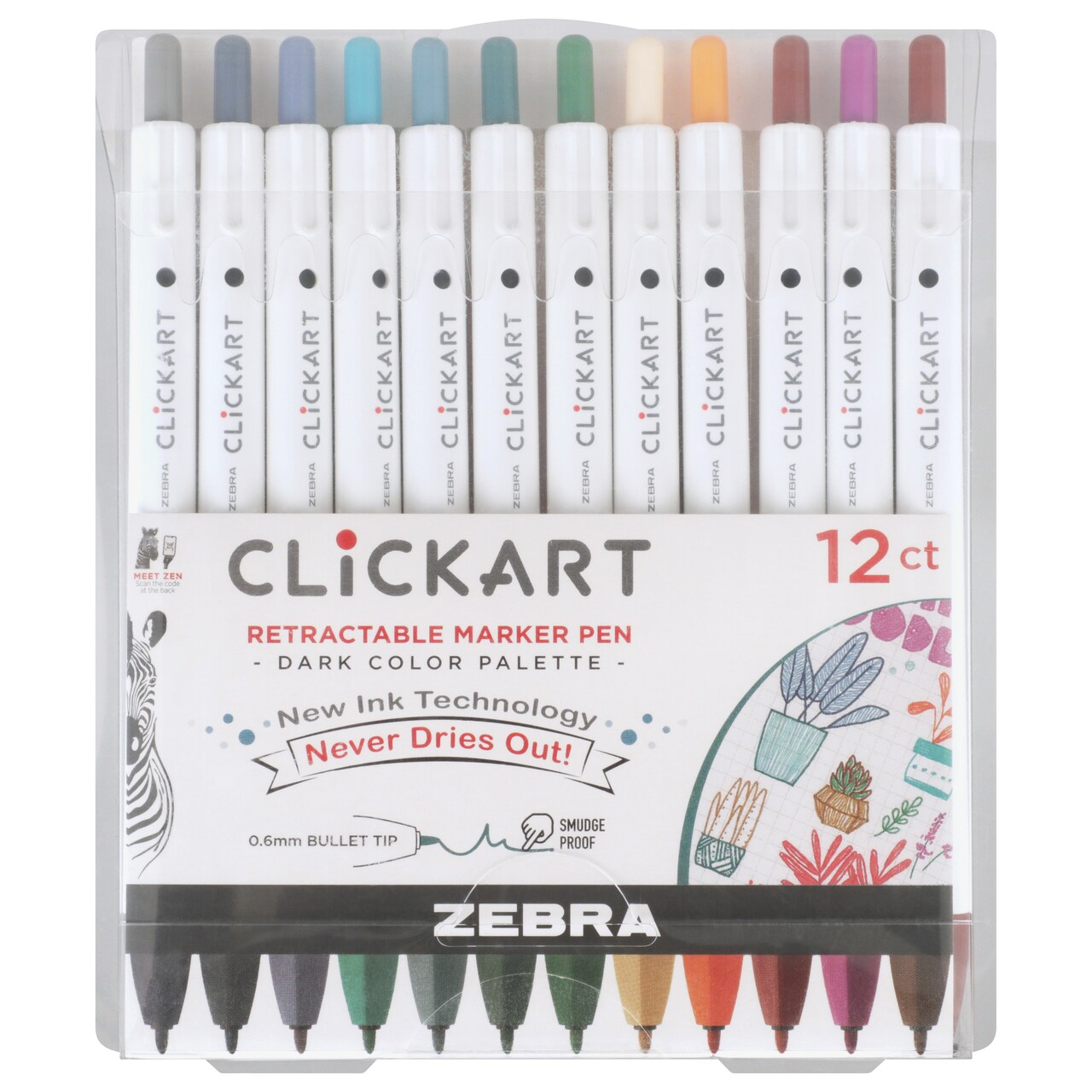 Zebra ClickArt Retractable Bullet Point Marker Pens 12/Pkg-Dark